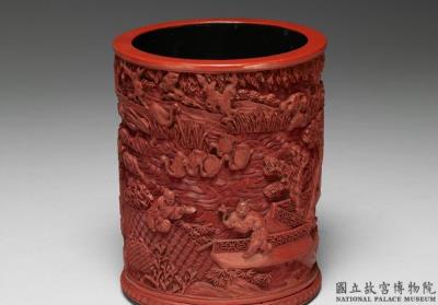 图片[2]-Red lacquer brush holder with carving of Wang Hsi-chih Exchanging Calligraphy for Geese, Qianlong reign (1736-1795), Qing dynasty-China Archive